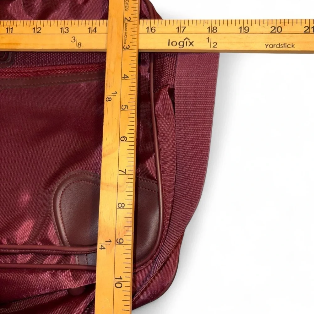 Pierre Cardin Men's Maroon Nylon Messenger Bag with Leather Trim